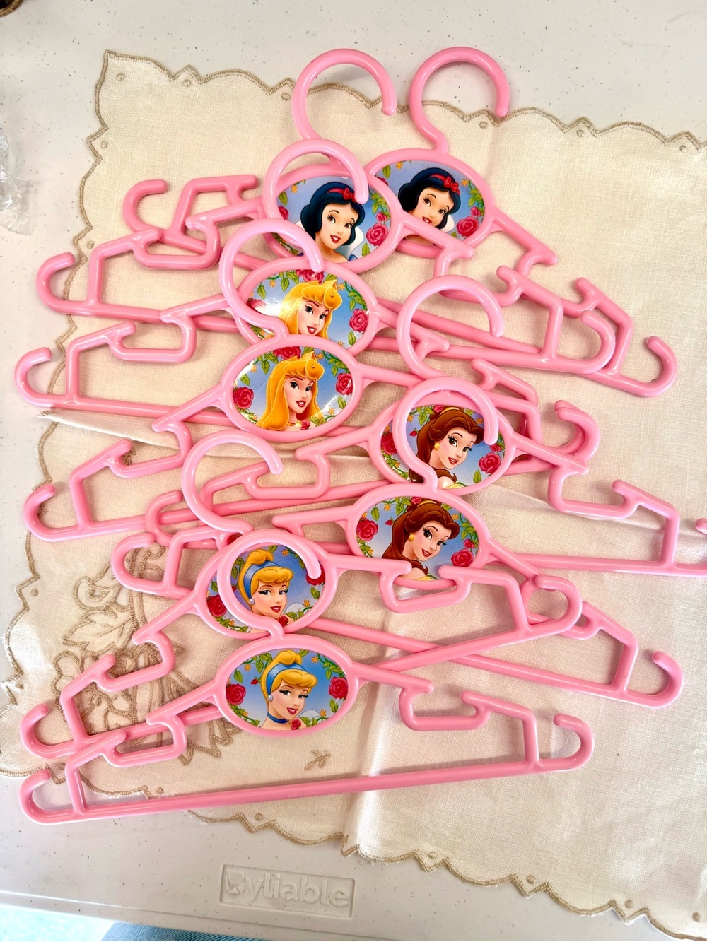 RARE Disney Pink Princess Kids Hangers with Character Medallions